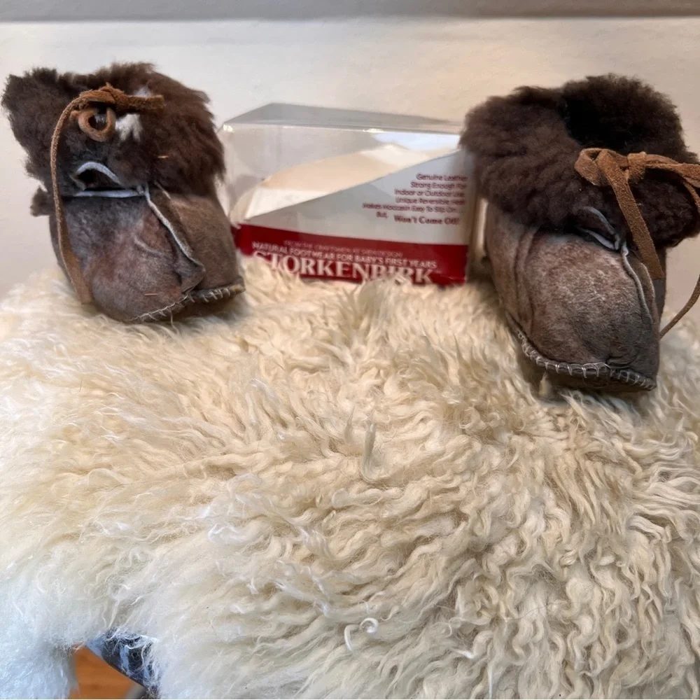 STORKENBIRK Leather Handmade Baby Booties. Shearling lined. Made in USA
